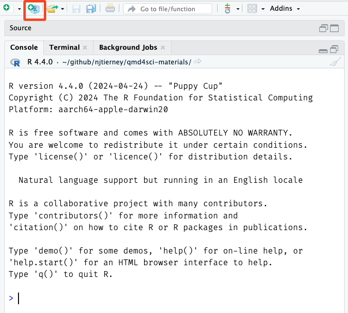 Starting a new project in RStudio.
