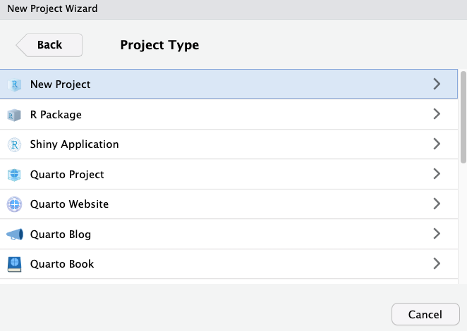 Choosing the project type.